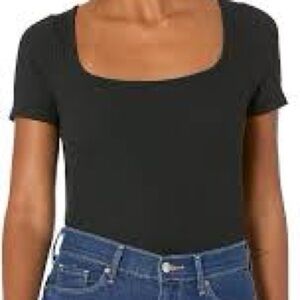 Madewell Square Neck Ribbed Crop Top Black Size M